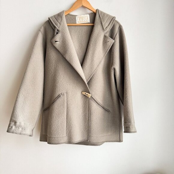 Vintage Linda Lundstrom La Parka Light Grey Classic Wool Short Parka M/L - Picture 2 of 10